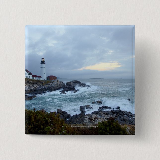 Portland Head Lighthouse at Sunrise 15 Cm Square Badge (Front)