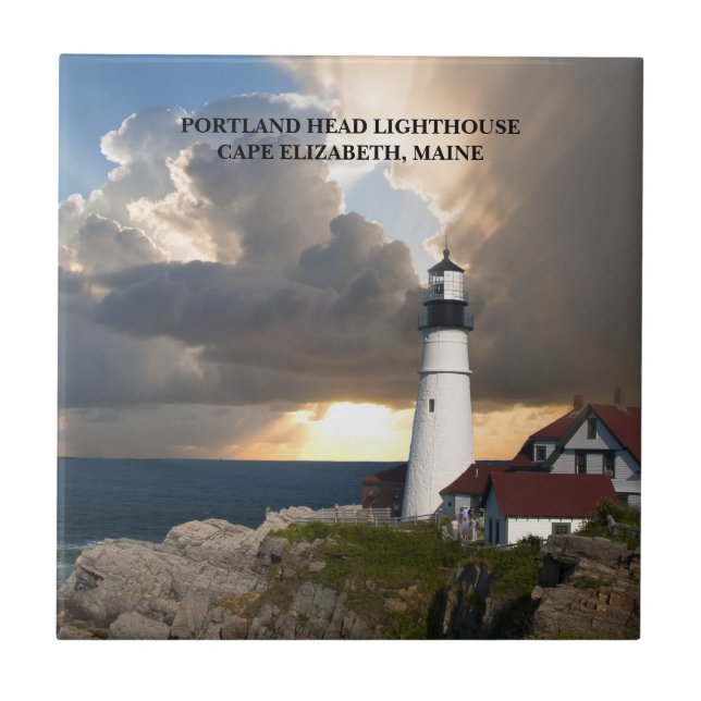 Portland Head Lighthouse Maine Sunset Photo Tile (Front)