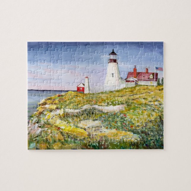 Portland Head Lighthouse Maine Watercolor Painting Jigsaw Puzzle (Horizontal)