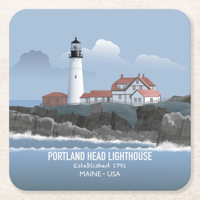 Portland Head Lighthouse Square Paper Coaster (Front)