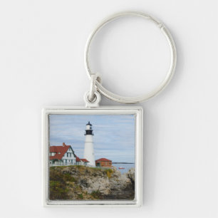 Portland Headlight lighthouse on rocky shore Key Ring