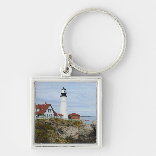 Portland Headlight lighthouse on rocky shore Key Ring (Front)