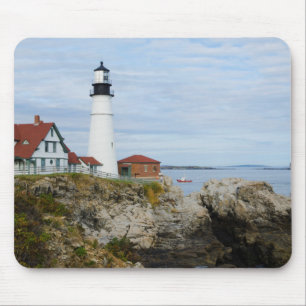 Portland Headlight lighthouse on rocky shore Mouse Pad