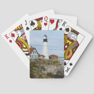 Portland Headlight lighthouse on rocky shore Playing Cards