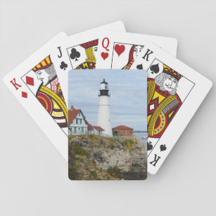 Portland Headlight lighthouse on rocky shore Playing Cards