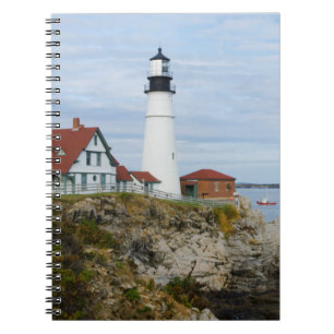 Portland Headlight lighthouse on rocky shore Spiral Notebook