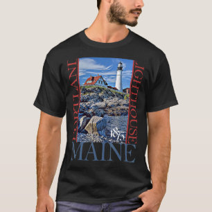 Portland Lighthouse Maine 1875 Design T-Shirt