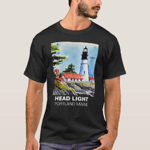 Portland Lighthouse Maine Watercolor  T-Shirt