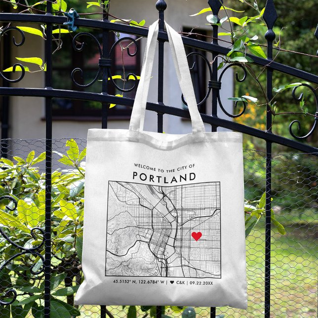 Portland Love Locator | City Map Wedding Welcome Tote Bag (Creator Uploaded)