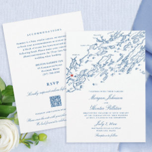 Portland Maine All-in-One QR code RSVP Wedding Invitation