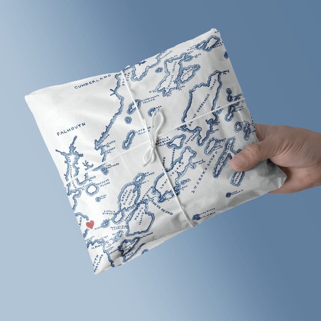 Portland Maine Casco Bay Map Elegant Navy Blue  Tissue Paper (Portland Maine Casco Bay Map Tissue Paper in elegant navy blue from Coastal Map Designs)