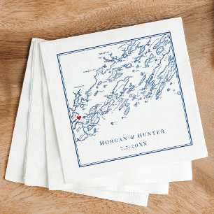 Portland Maine Casco Bay Map Navy Elegant Wedding Napkin
