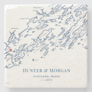 Portland Maine Destination Wedding Favour Stone Coaster