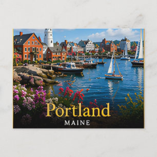 Portland Maine Harbour, Lighthouses & New England Postcard