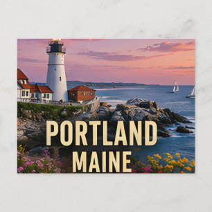 Portland Maine Lighthouse Coastal Travel Gift Postcard