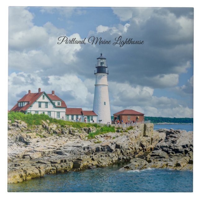 Portland, Maine lighthouse (labelled) Tile (Front)
