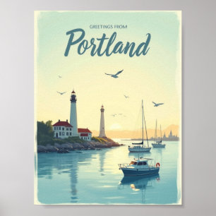 Portland, Maine – Lighthouses & Waterfront vintage Poster