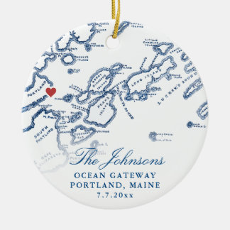 Portland Maine Map Newlywed Keepsake Christmas  Ceramic Tree Decoration