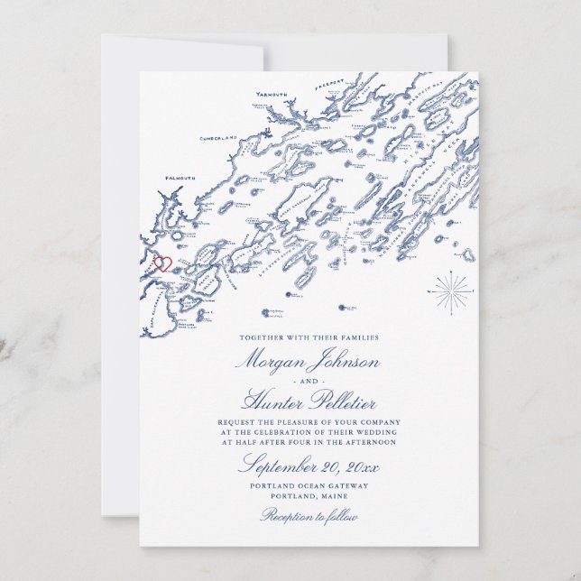 Portland Maine Map Wedding Invitation (Front)