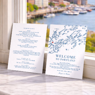 Portland Maine Map Wedding Welcome Itinerary Thank You Card
