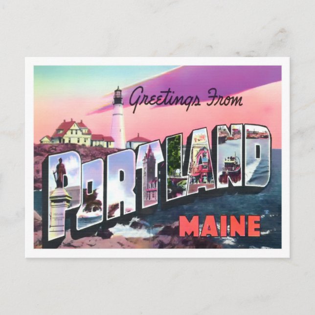 Portland, Maine Vintage Big Letters Postcard (Front)
