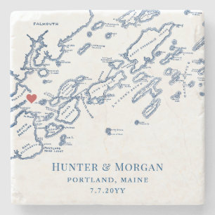 Portland Maine Wedding Favour Casco Bay Map Stone Coaster