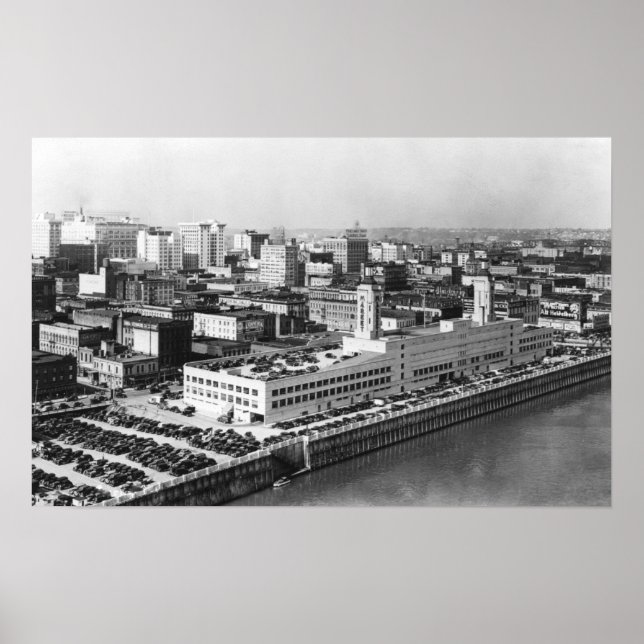 Portland, OR Aerial View from Hawthorne Bridge Poster (Front)