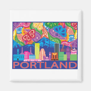 Portland OR and Mt. Hood colourful abstract Magnet