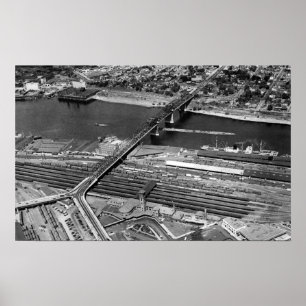 Portland, OR Broadway Bridge and Depot Poster