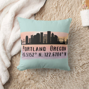 Portland OR City Skyline Latitude and Longitude  Cushion