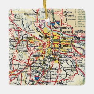 Portland OR Map Ceramic Ornament