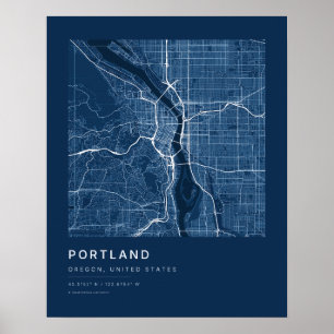 Portland OR Navy Blue City Map Art Print