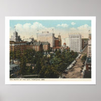 Portland OR, Panorama Downtown 1920s Vintage Style