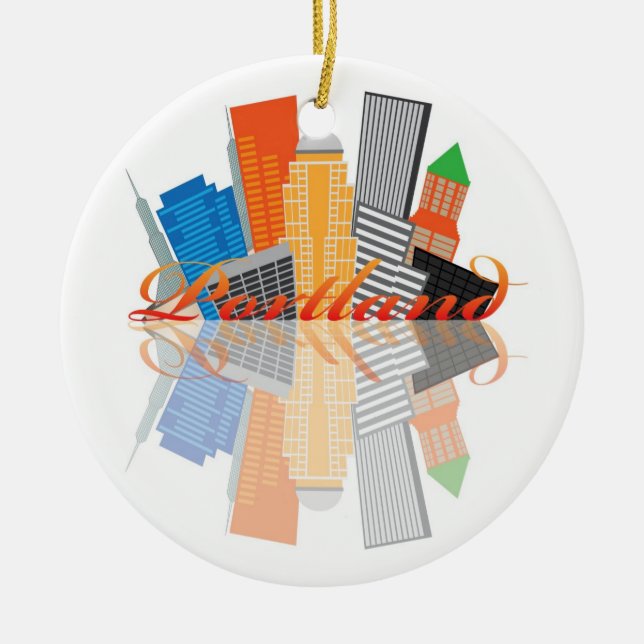 Portland Oregon Abstract Downtown City Skyline Ceramic Tree Decoration (Front)