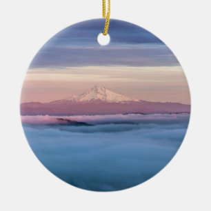 Portland Oregon Downtown Covered in Fog at Sunset Ceramic Tree Decoration