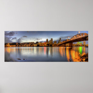 Portland Oregon Night Skyline Reflection Poster