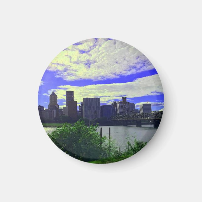 Portland, Oregon Skyline #2 Round Magnet  (Front)
