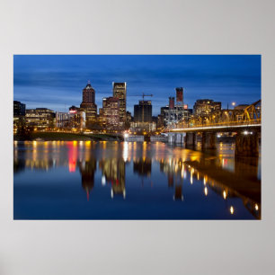 Portland Oregon Skyline at Blue Hour Poster