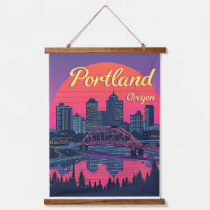Portland Oregon Skyline Hanging Tapestry