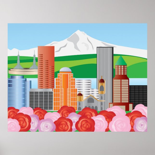 Portland Oregon Skyline Illustration Poster (Front)