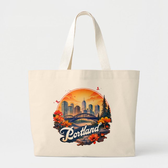 Portland Oregon Skyline Large Tote Bag (Front)