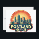Portland Oregon Skyline Postcard<br><div class="desc">Capture the spirit of the Pacific Northwest with this retro Portland, Oregon skyline design! Featuring bold architecture, forest silhouettes, and a vibrant sunset backdrop, this vintage-inspired artwork perfectly blends city life with nature. Ideal for Portland lovers, travelers, and skyline art collectors, this design brings nostalgic charm to shirts, mugs, prints,...</div>