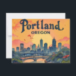 Portland Oregon Skyline   Postcard<br><div class="desc">Capture the spirit of the Pacific Northwest with this retro Portland, Oregon skyline design! Featuring bold architecture, forest silhouettes, and a vibrant sunset backdrop, this vintage-inspired artwork perfectly blends city life with nature. Ideal for Portland lovers, travelers, and skyline art collectors, this design brings nostalgic charm to shirts, mugs, prints,...</div>