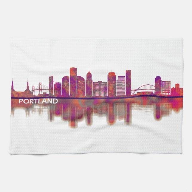 Portland Oregon Skyline Tea Towel (Horizontal)