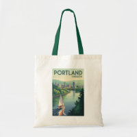 Portland Oregon Skyline Travel Art Vintage