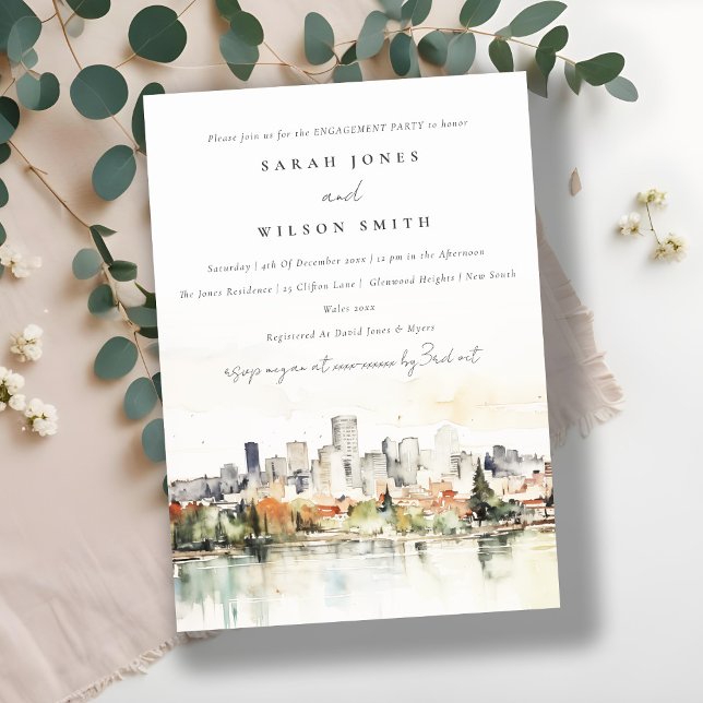 Portland Oregon Skyline Watercolor Engagement Invitation (Creator Uploaded)