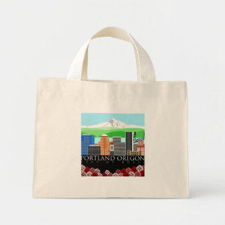 Portland Oregon Skyline with Mount Hood Mini Tote Bag