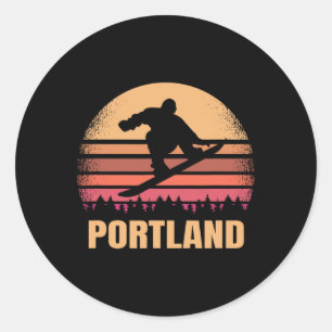 Portland Oregon Snowboarding Vintage Or Retro 80s Classic Round Sticker
