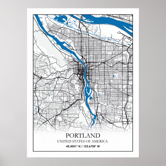 Portland Oregon USA Travel City Map Poster (Front)