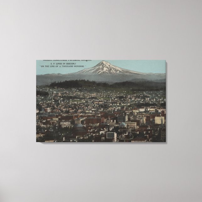 Portland, Oregon - View of Downtown with Mt Canvas Print (Front)